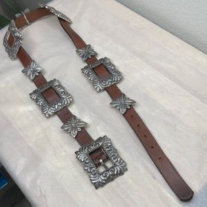Leather Belt with Pewter Concho Accents